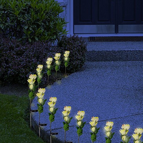 Solar Yellow Rose Flower Lights, Solar Powered Garden Outdoor Decorative Landscape LED Rose Lights Year-Round, Great Gift