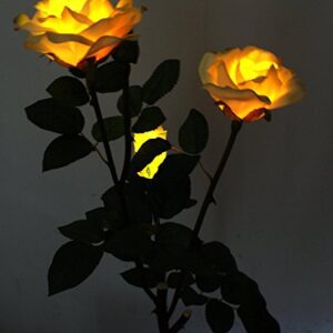 Solar Yellow Rose Flower Lights, Solar Powered Garden Outdoor Decorative Landscape LED Rose Lights Year-Round, Great Gift
