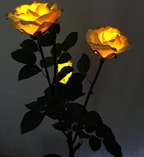 Solar Yellow Rose Flower Lights, Solar Powered Garden Outdoor Decorative Landscape LED Rose Lights Year-Round, Great Gift