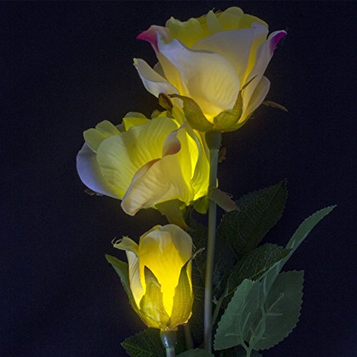 Solar Yellow Rose Flower Lights, Solar Powered Garden Outdoor Decorative Landscape LED Rose Lights Year-Round, Great Gift