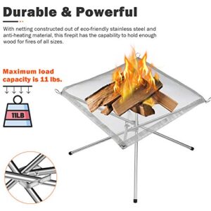 Portable Outdoor Fire Pit 16.5 Inch Upgrade Foldable Stainless Steel Mesh Fire Pit Wood Burning, Collapsible Fireplace Space Saving Perfect for Camping, Backyard, Patio, Garden (Carrying Bag Included)