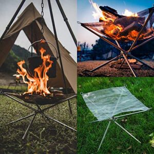 Portable Outdoor Fire Pit 16.5 Inch Upgrade Foldable Stainless Steel Mesh Fire Pit Wood Burning, Collapsible Fireplace Space Saving Perfect for Camping, Backyard, Patio, Garden (Carrying Bag Included)