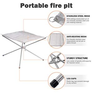 Portable Outdoor Fire Pit 16.5 Inch Upgrade Foldable Stainless Steel Mesh Fire Pit Wood Burning, Collapsible Fireplace Space Saving Perfect for Camping, Backyard, Patio, Garden (Carrying Bag Included)