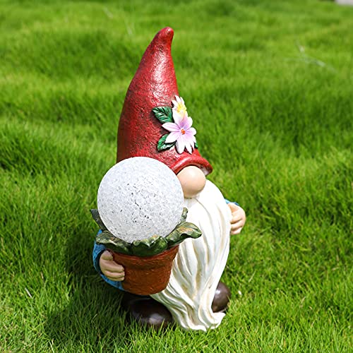 CANGYUANGE 11” Garden Gnome Statue Solar Decorations, Garden Decoration Outdoor Indoor Statue, Red Hat Big Dwarf Statue