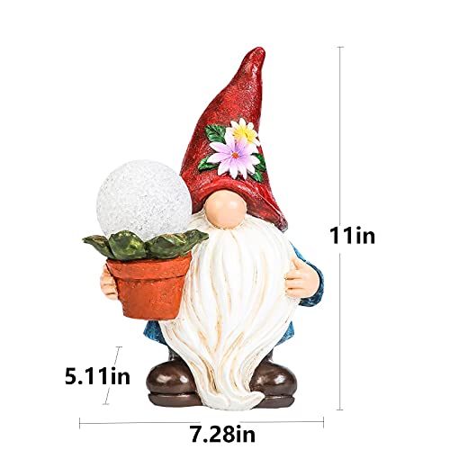 CANGYUANGE 11” Garden Gnome Statue Solar Decorations, Garden Decoration Outdoor Indoor Statue, Red Hat Big Dwarf Statue