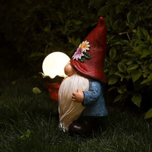 CANGYUANGE 11” Garden Gnome Statue Solar Decorations, Garden Decoration Outdoor Indoor Statue, Red Hat Big Dwarf Statue