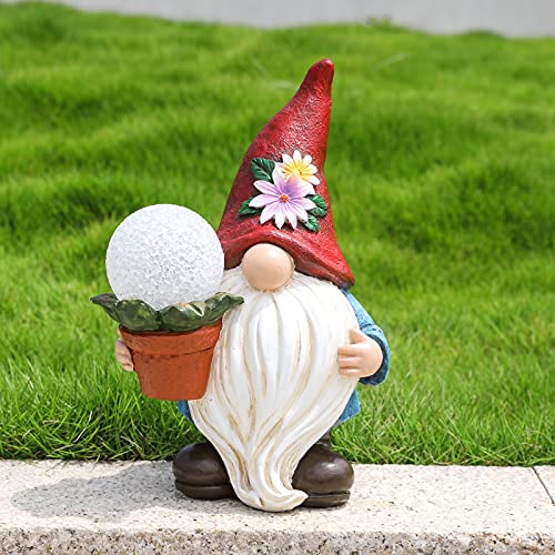 CANGYUANGE 11” Garden Gnome Statue Solar Decorations, Garden Decoration Outdoor Indoor Statue, Red Hat Big Dwarf Statue