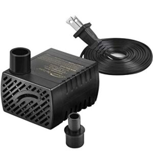 Simple Deluxe 80 GPH 3.6W Submersible Pump with Adjustable Intake & 6' Waterproof Cord for Fish Tank, Hydroponics, Fountains, Ponds, Statuary, Aquariums, Black