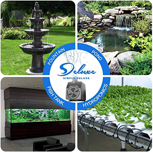 Simple Deluxe 80 GPH 3.6W Submersible Pump with Adjustable Intake & 6' Waterproof Cord for Fish Tank, Hydroponics, Fountains, Ponds, Statuary, Aquariums, Black