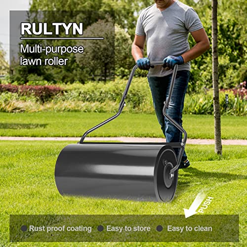 Rultyn Lawn Roller Push/Pull Steel Sod Roller 13 Gallons/48L Lawn Rollers Tow Behind Water Filled for Park, Garden, Yard, Ball Field (Black-24inch)