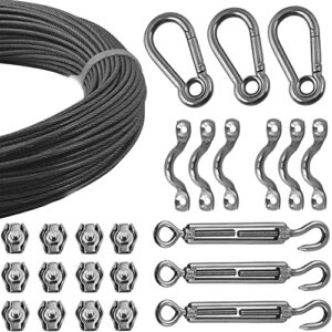bedllel stainless steel cable light kit, string lights guide wire globe outdoor hanging kit for garden or patio include 150 fts cable, turnbuckle and hooks