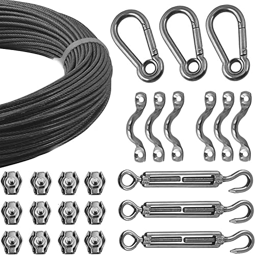 BEDLLEL Stainless Steel Cable Light Kit, String Lights Guide Wire Globe Outdoor Hanging Kit for Garden or Patio Include 150 fts Cable, Turnbuckle and Hooks