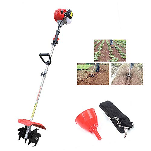 42.7CC 2-Stroke Garden Tiller/Cultivator, Hand-held Cultivator, Gas Powered Rototiller, Rotary Mini Cultivator Machine, Lightweight, Easy to Carry