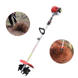 42.7CC 2-Stroke Garden Tiller/Cultivator, Hand-held Cultivator, Gas Powered Rototiller, Rotary Mini Cultivator Machine, Lightweight, Easy to Carry