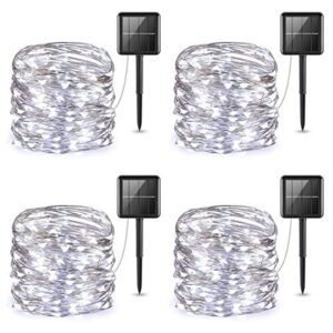 amir upgraded solar string lights, 4 pack 33ft mini 100 led outdoor string lights, waterproof 8 lighting modes solar decoration lights for garden, patio, home, party (white)