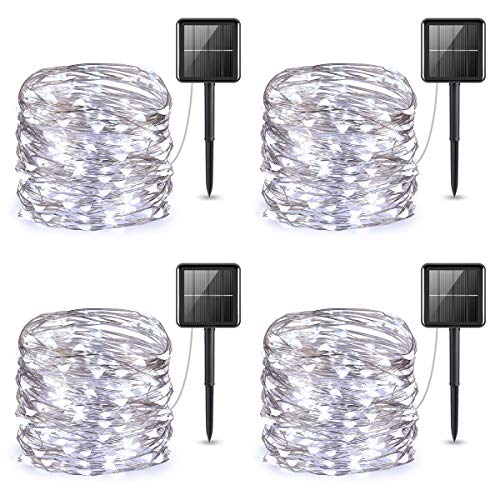 AMIR Upgraded Solar String Lights, 4 Pack 33ft Mini 100 LED Outdoor String Lights, Waterproof 8 Lighting Modes Solar Decoration Lights for Garden, Patio, Home, Party (White)