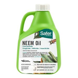 safer brand 5182-6 neem oil concentrate insecticide, miticide, fungicide for plants – kills insects and mites and controls fungal disease – omri listed for organic use