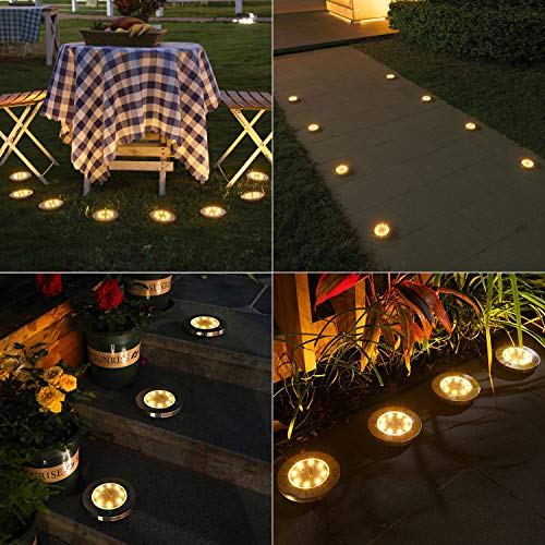 Brizled Solar Ground Lights Outdoor, 1 PCS 8 LED Flat Solar Lights, Solar Disk Lights Waterproof, Solar Disc Lights Inground Lights for Outside Pathway Walkway Driveway Garden Landscaping, Warm White