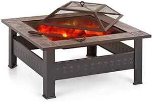 leayan garden fire pit grill bowl grill barbecue rack outdoor fire pit table, multifunctional garden terrace fire bowl with stainless steel grill and log poker, for outdoor patio fire pits