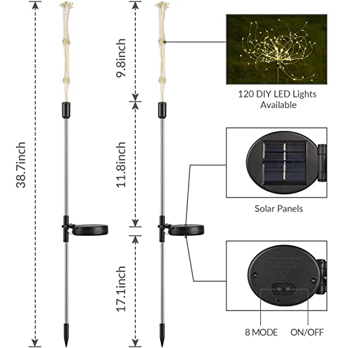 koopower 120 LED Outdoor Solar Firework Lights, Starburst Lights with IP65 Waterproof and Remote Control 8 Modes, Warm White Lights for Garden Backyard Parties Wedding [2 Pack]