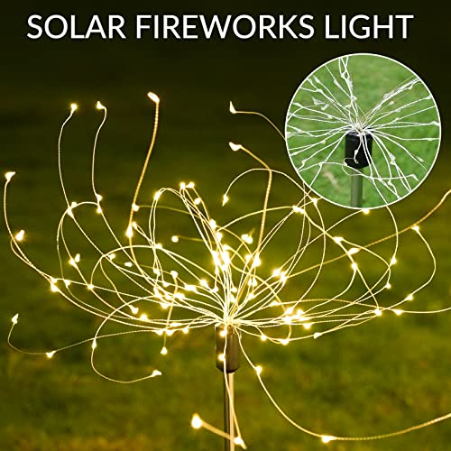 koopower 120 LED Outdoor Solar Firework Lights, Starburst Lights with IP65 Waterproof and Remote Control 8 Modes, Warm White Lights for Garden Backyard Parties Wedding [2 Pack]