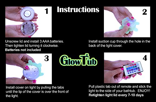 GlowTub Underwater Remote Controlled LED Color Changing Light for Bathtub or spa - Battery Operated