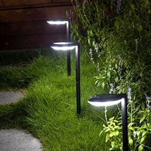 kinna outdoor solar path lights waterproof landscape pathway light with 6 white leds garden lighting decorative for patio driveway backyard (black-4 pack)
