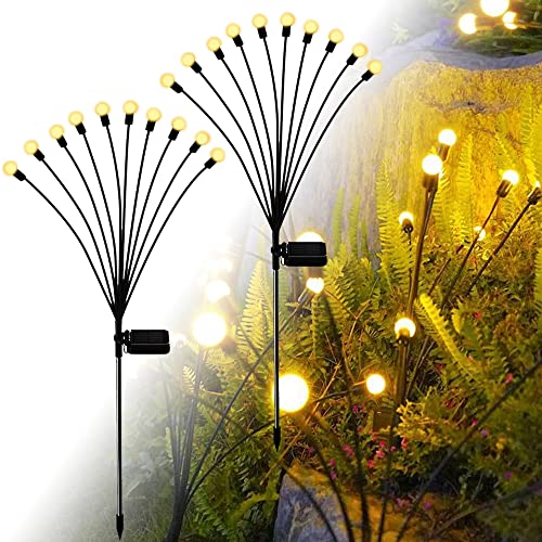 Chahot 2 Pack 20 LED Solar Firefly Lights, Solar Powered Garden Lights Outdoor, Starburst Swaying Solar Firefly Lights, Outdoor Waterproof Path Lights for Yard Patio Pathway Decoration, Warm White