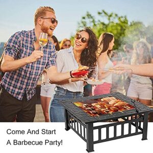 LEAYAN Garden Fire Pit Grill Bowl Grill Barbecue Rack Fire Pit Square Wood Burning fire Pit Table for Outdoor Courtyard Garden Backyard, Outdoor fire Pit, 31 inches