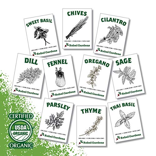 Organic Herb Seeds - Certified Non GMO Heirloom Herbs Home Garden Seed for Planting Indoors and Outdoors (10 Culinary Varieties Pack)