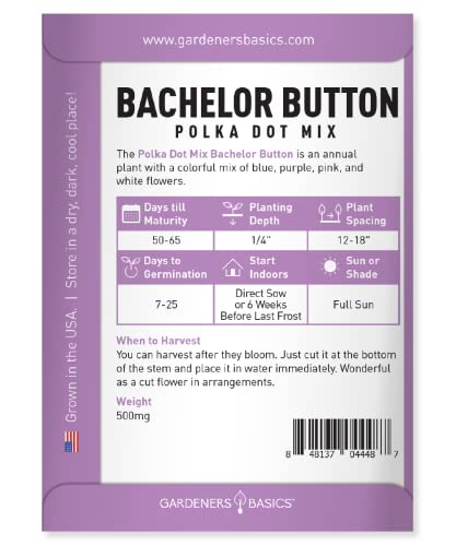 Bachelor Button Seeds for Planting Cornflower (Polka Dot Mix) - Pretty Mix of Bachelors Buttons Seeds Open Pollinated, Non-GMO, Great for Cut Flower Gardens by Gardeners Basics