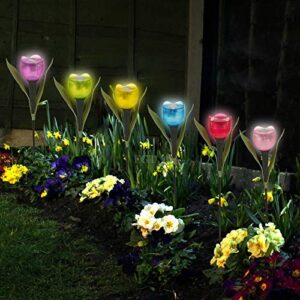 ausuky 6 pcs led solar light outdoor garden tulip flower shape yard standing decor lights (6