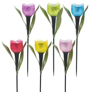 AUSUKY 6 Pcs LED Solar Light Outdoor Garden Tulip Flower Shape Yard Standing Decor Lights (6