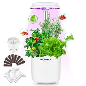 shungru mini hydroponics growing system, smart indoor herb garden with grow light, garden germination kit with auto timer, height adjustable and stylish decoration for home kitchen