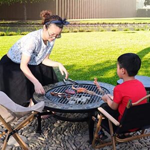 LEAYAN Garden Fire Pit Grill Bowl Grill Barbecue Rack Outdoor Fire Pit Garden Wood Burning Fire Bowl, Portable Outdoor Heating Fireplace, Used for Outdoor Cooking and Campfire