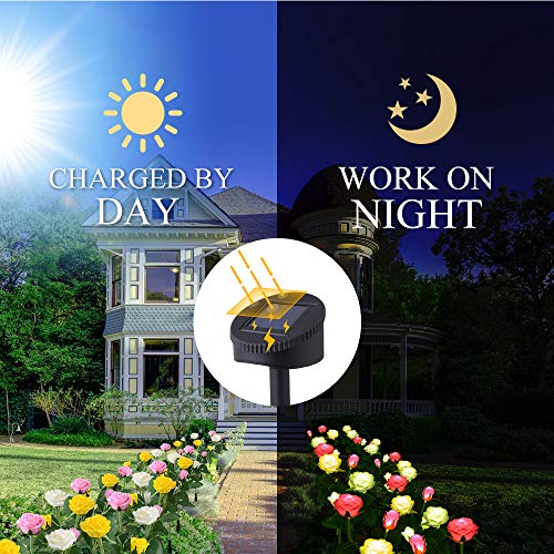 CCJK Solar Flower Lights, Outdoor Decorative Rose Flowers LED Lights,3 Pack Waterproof Solar Stake Lights with 6 Roses Flowers for Garden Yard Patio Lawn Decoration (White, Pink and Yellow)