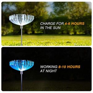 Neporal Solar Garden Lights, 7 Color Changing Solar Lights Outdoor Decorative, IP65 Waterproof Garden Lights Solar Powered, 2 Pack Solar Flower Lights, Fiber Optic for Yard Patio Pathway Decorations