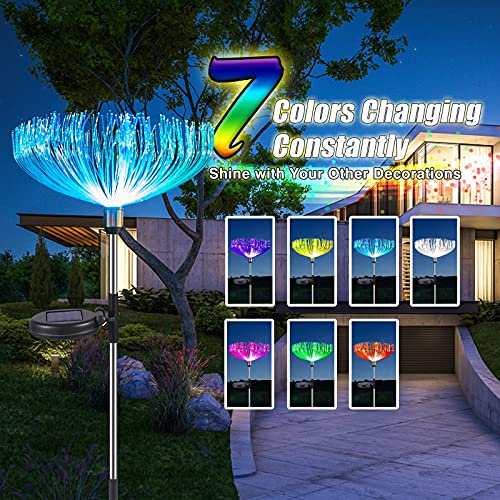 Neporal Solar Garden Lights, 7 Color Changing Solar Lights Outdoor Decorative, IP65 Waterproof Garden Lights Solar Powered, 2 Pack Solar Flower Lights, Fiber Optic for Yard Patio Pathway Decorations