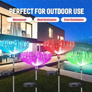 Neporal Solar Garden Lights, 7 Color Changing Solar Lights Outdoor Decorative, IP65 Waterproof Garden Lights Solar Powered, 2 Pack Solar Flower Lights, Fiber Optic for Yard Patio Pathway Decorations