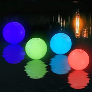 maibiansm 4 pack floating pool lights, inflatable led light up beach balls for kids, waterproof color changing led glow globe for garden, yard, pool