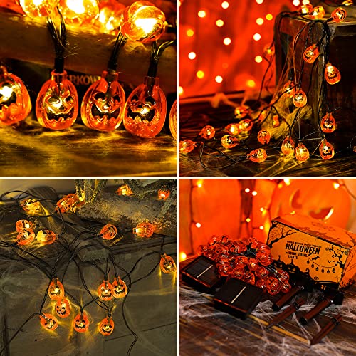 Qunlight 2 Pack Halloween Solar String Lights Outdoor,20ft 30 LED Pumpkin Lantern Thanksgiving Halloween Decorations for Ourdoor Garden,Yard, Patio, Xmas Tree, Party, Home(Pumpkin,2PACK)