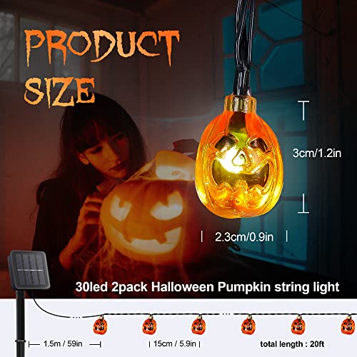 Qunlight 2 Pack Halloween Solar String Lights Outdoor,20ft 30 LED Pumpkin Lantern Thanksgiving Halloween Decorations for Ourdoor Garden,Yard, Patio, Xmas Tree, Party, Home(Pumpkin,2PACK)