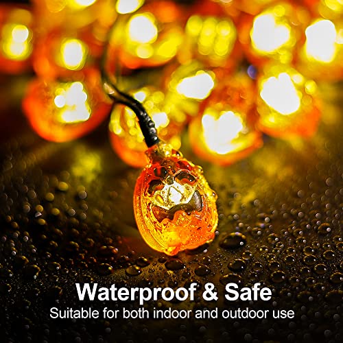 Qunlight 2 Pack Halloween Solar String Lights Outdoor,20ft 30 LED Pumpkin Lantern Thanksgiving Halloween Decorations for Ourdoor Garden,Yard, Patio, Xmas Tree, Party, Home(Pumpkin,2PACK)