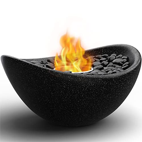 Vizayo Tabletop Fire Pit for Patio - 11 x 5.3 inch Indoor Outdoor Table Top Firepit Bowl - Use Gel Fuel Cans, Bioethanol or Isopropyl Alcohol - Tabletop Fireplace for Balcony, Patio Decor - Black