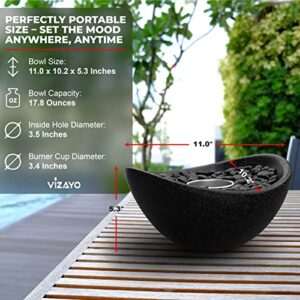 Vizayo Tabletop Fire Pit for Patio - 11 x 5.3 inch Indoor Outdoor Table Top Firepit Bowl - Use Gel Fuel Cans, Bioethanol or Isopropyl Alcohol - Tabletop Fireplace for Balcony, Patio Decor - Black