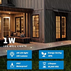 EAGLOD Low Voltage Landscape Lights with Connectors 1W LED Well Lights,12V-24V In-Ground Lights IP67 Waterproof 3000K Soft Warm White 100 Lumen for Landscape Up Lighting Garden Plant,Driveway(12Pack)