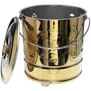 1pc stainless steel paper burn barrel, stainless steel incinerator cage with lid, joss paper money incinerator can for garden paper leaf trash wood backyard bonfire 11.79×10.53×10.53 inch