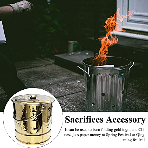 1PC Stainless Steel Paper Burn Barrel, Stainless Steel Incinerator Cage with Lid, Joss Paper Money Incinerator Can for Garden Paper Leaf Trash Wood Backyard Bonfire 11.79x10.53x10.53 Inch