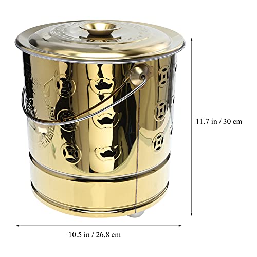 1PC Stainless Steel Paper Burn Barrel, Stainless Steel Incinerator Cage with Lid, Joss Paper Money Incinerator Can for Garden Paper Leaf Trash Wood Backyard Bonfire 11.79x10.53x10.53 Inch