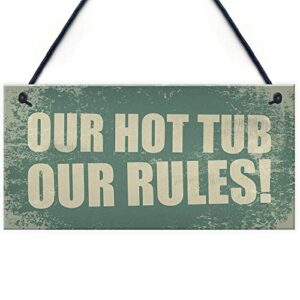 meijiafei hot tub our rules hanging garden shed plaque pool friend friendship gift sign 10″ x 5″